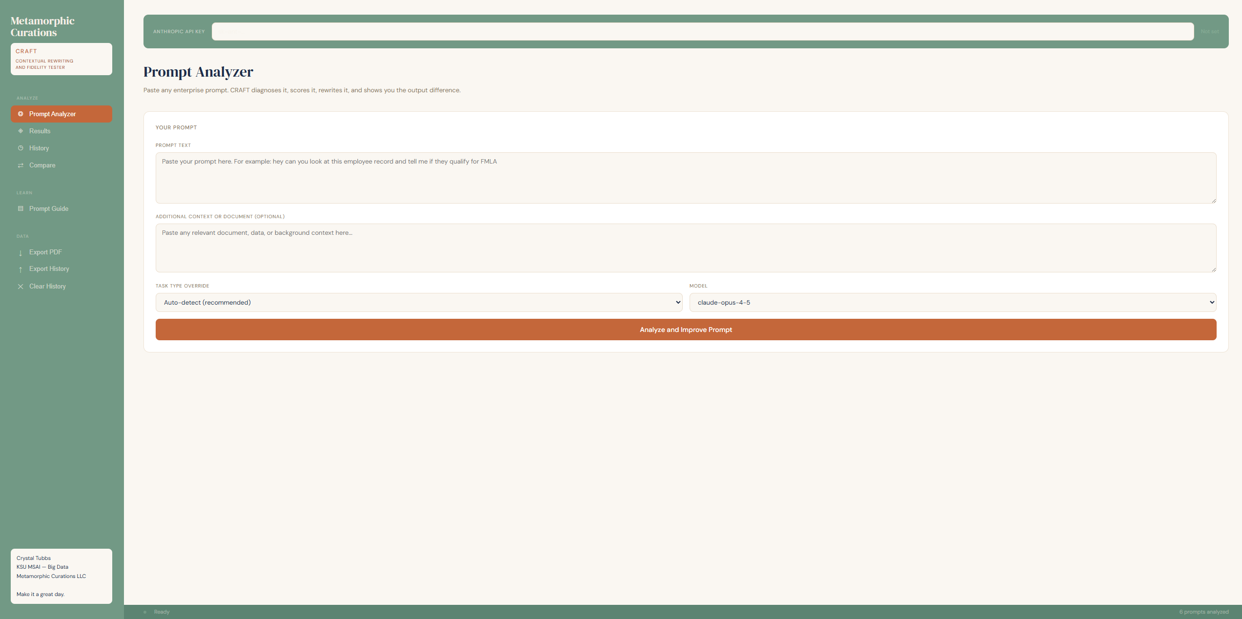 CRAFT prompt analyzer dashboard